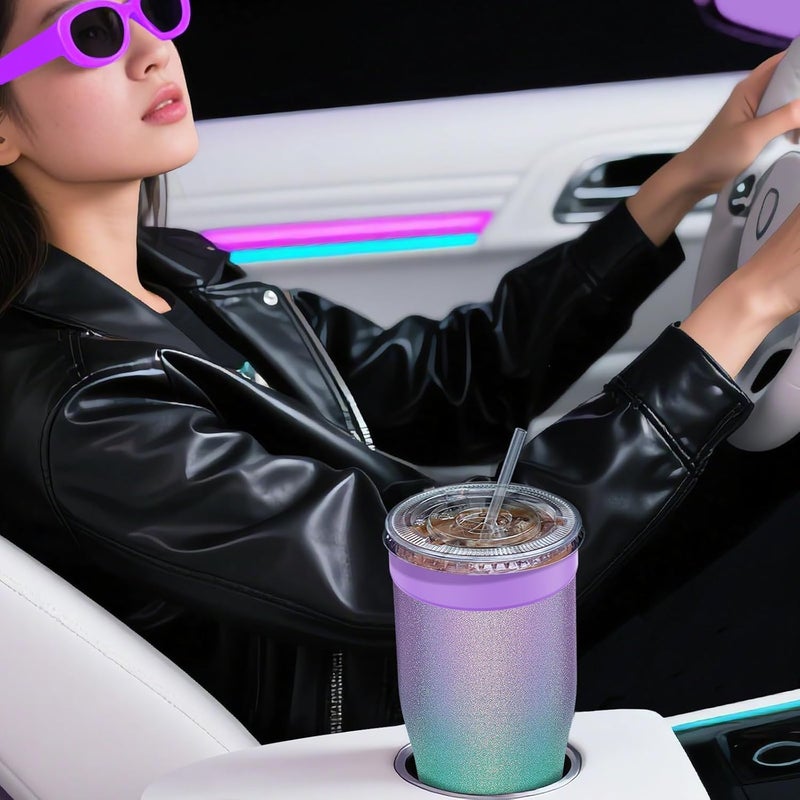 Niceyos Universal Iced Coffee Sleeve - Upgraded Double Wall Reusable Stainless Steel Holder Sleeves Insulator for Cold Drinks Fits Starbucks Dunkin Donuts McDonalds Small Medium Large Cups (Glitter) - Image 5